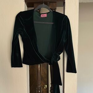 Elegant Velvet Wrap Top in Dark Green